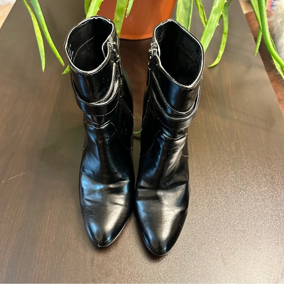 Calvin Klein Cambria Black Zip Ankle High Heel Boots with Buckle | Size 6.5 | - Picture 5 of 14